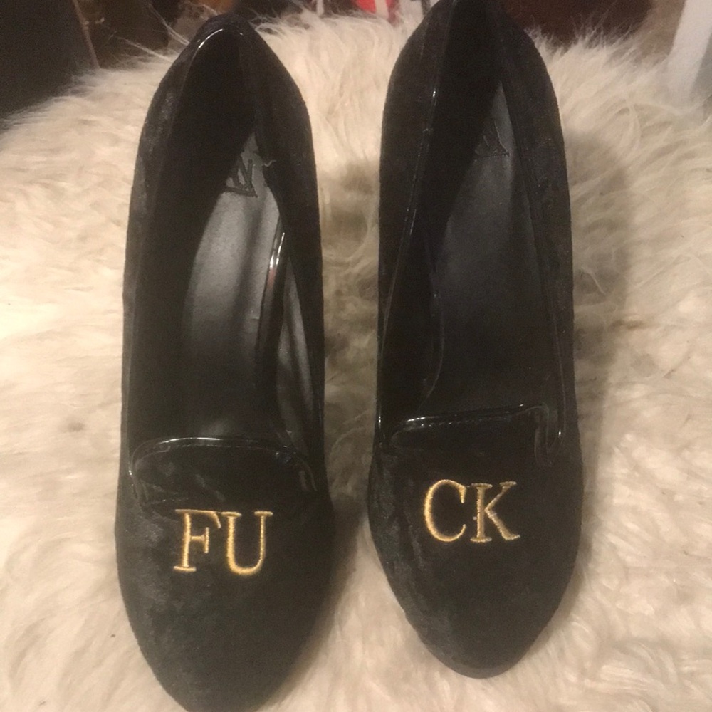 TRU Woman’s Size: 8, Black Velvet, FUCK Party Shoes